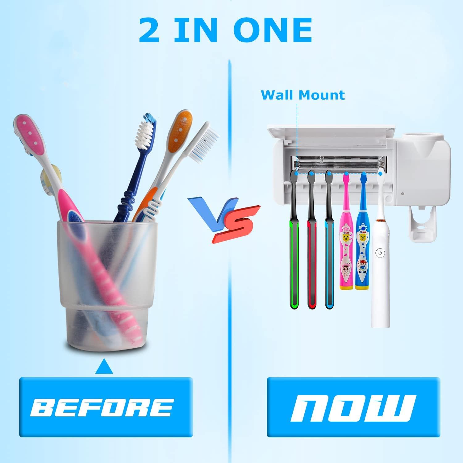 Hộp đựng kem đánh răng + 6 giá đỡ bàn chải đánh răng Treo tường cho phòng tắm gia đình