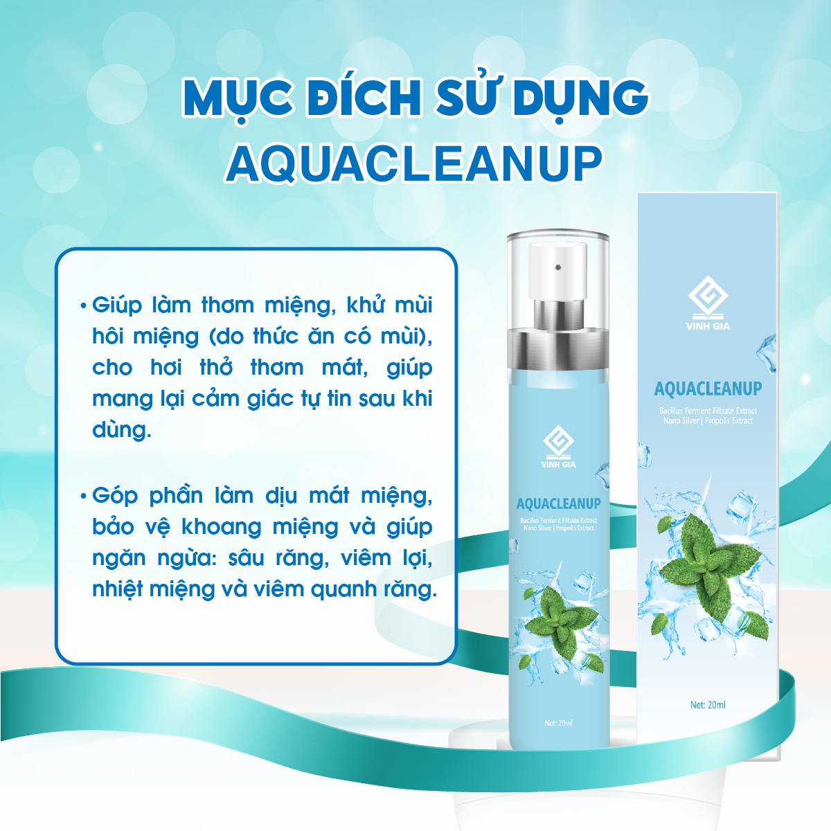 AquaCleanUp – Giúp Làm Thơm Miệng, Khử Mùi Hôi Miệng – Lọ 20ml