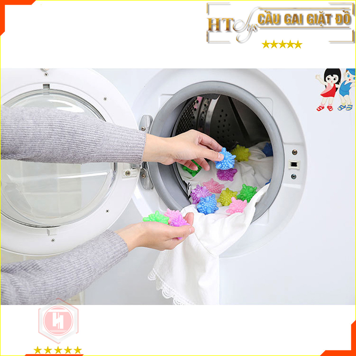 Combo 04 Đế chống rung máy giặt + 10 Bóng giặt cầu gai quần áo HT SYS