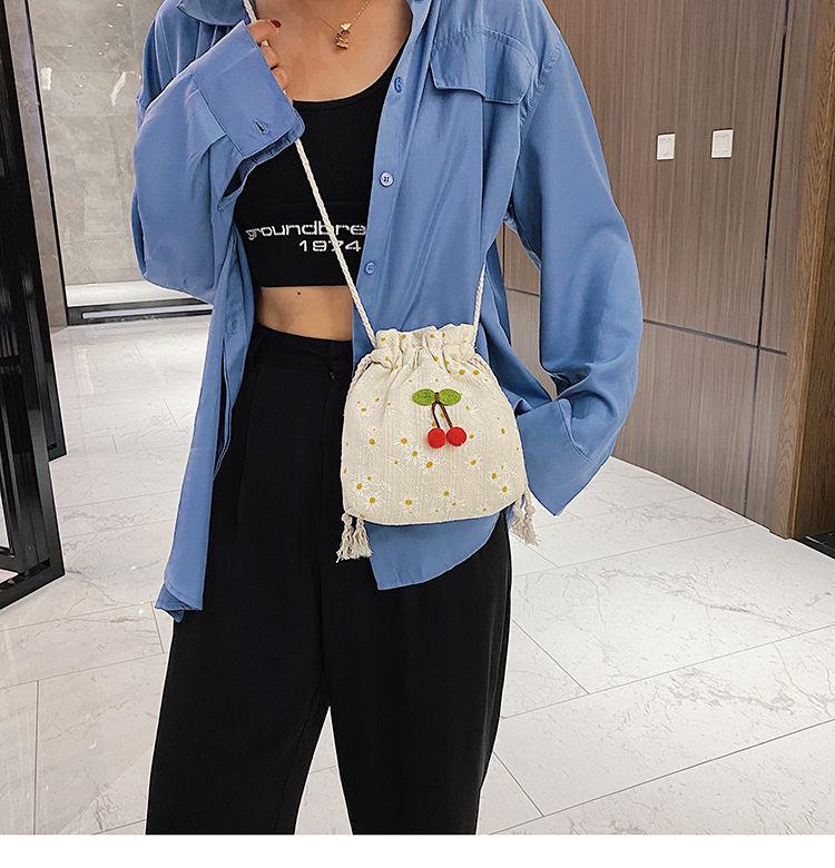 Straw Bag Lace Bucket Bag Women's Shoulder Bag Crossbody Small Bag