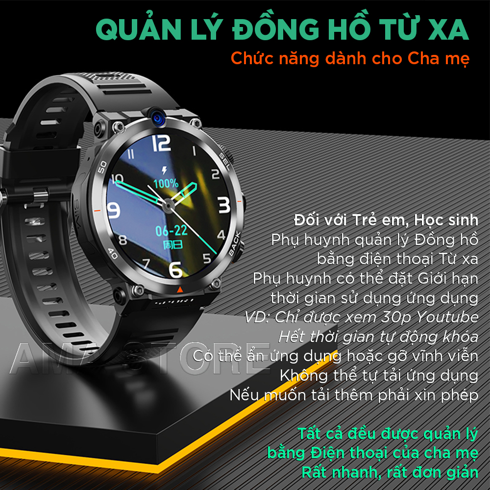 Đồng hồ Thông minh 2024 android 8.1 có CH Play tải ứng dụng Lắp sim nghe gọi ZaIo độc lập Định vị GPS Google Map xem Youtube Tik Tok cho Trẻ em Học sinh Người lớn Kết nối Wifi 4G Bluetooth Hàng nhập khẩu