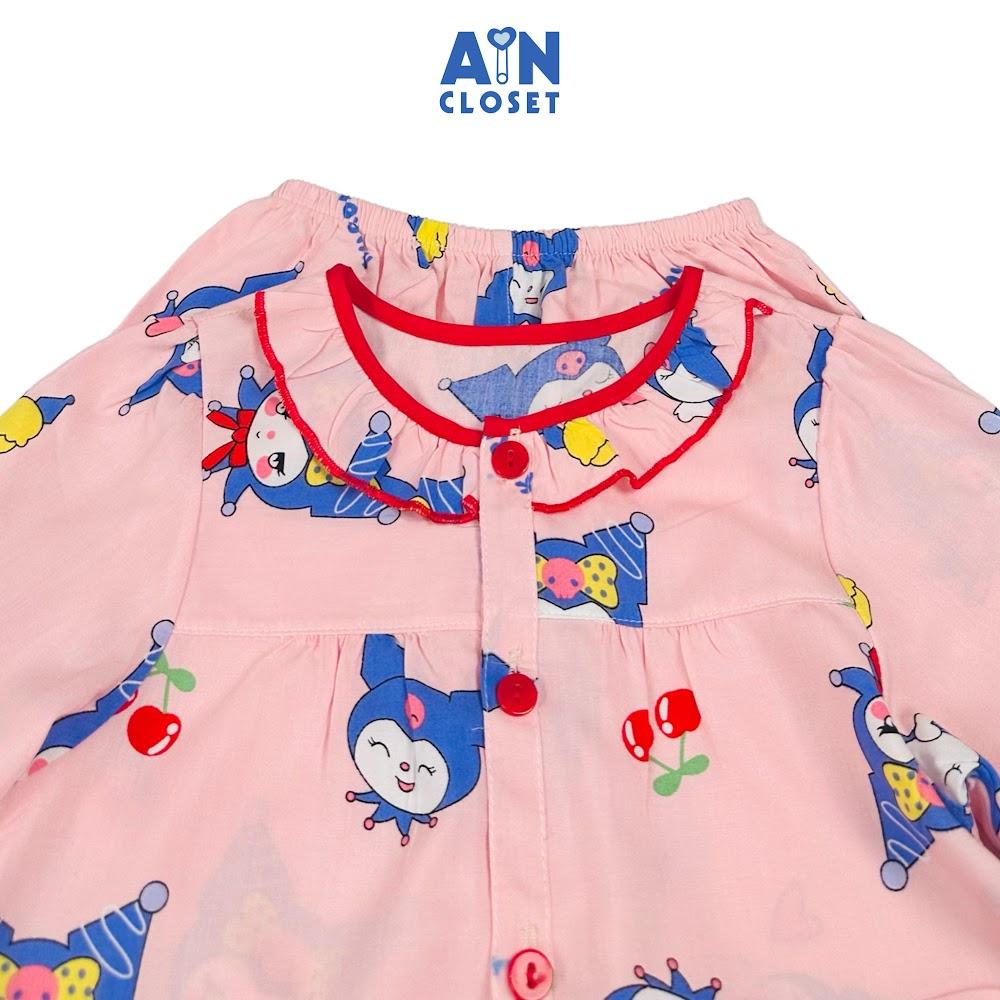 Bộ quần áo Dài bé gái họa tiết Kuromi Hồng Lanh lụa. - AICDBGLJ47FO - AIN Closet