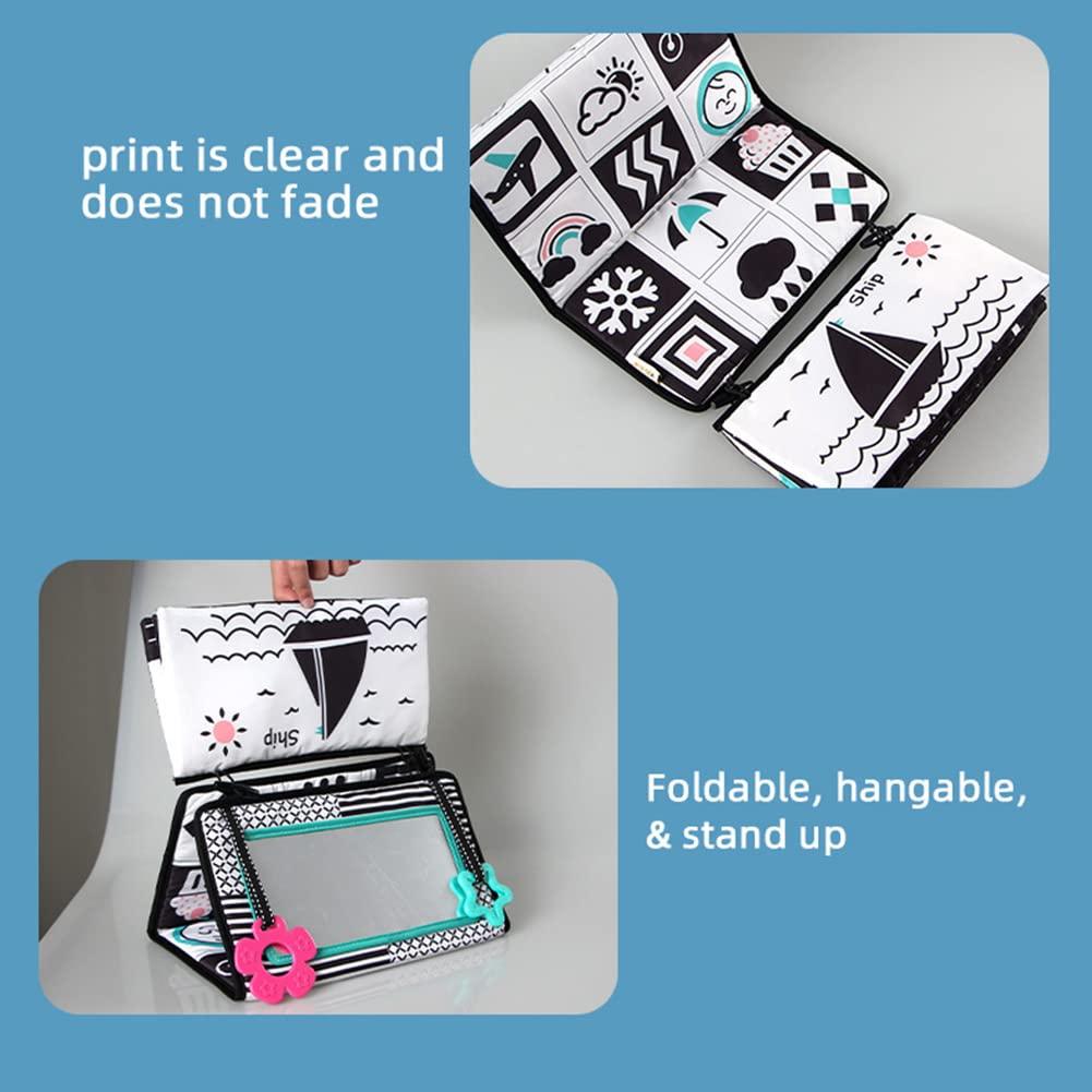 Gương trẻ em, Gương có thể gập lại Đồ chơi gương trẻ em với mẫu tương phản trắng đen, hoạt động có độ tương phản cao Montessori Đồ chơi trẻ sơ sinh Đồ chơi cảm giác em bé 0-9 tháng