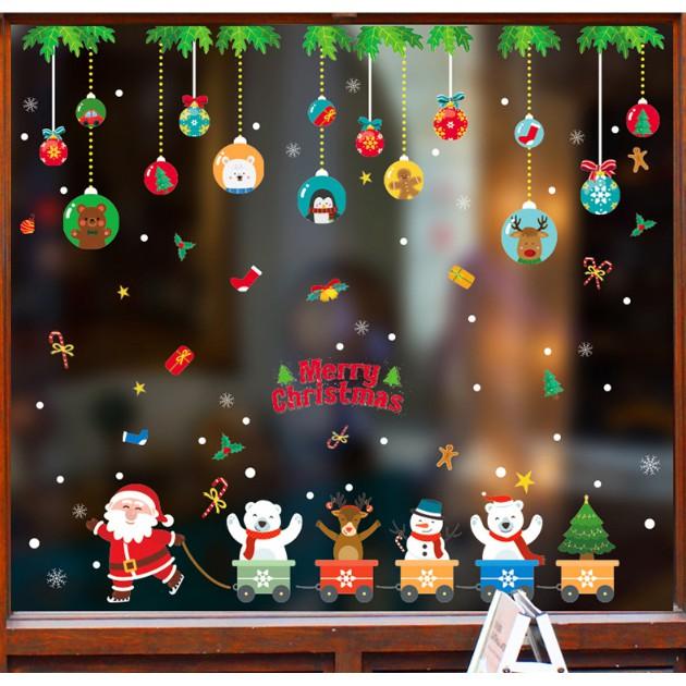 Decal trang trí Noel - Ông già Noel kéo xe cho các bạn nhỏ