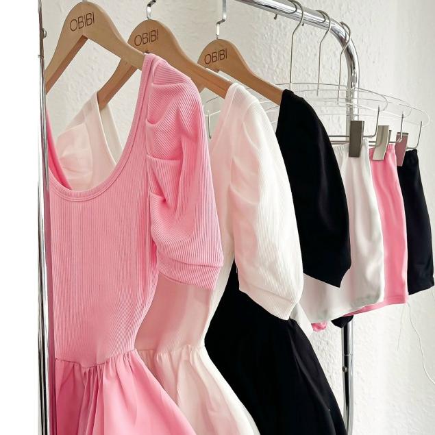 Set bộ nữ, váy bí tay phồng kèm quần shorrt chất thun gân thoải mái Trendy Clothing