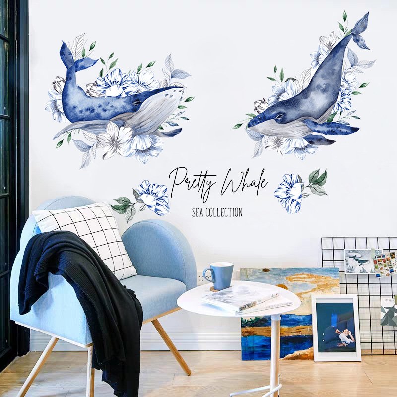 Decal dán tường cá voi xanh – thế giới đại dương phong phú