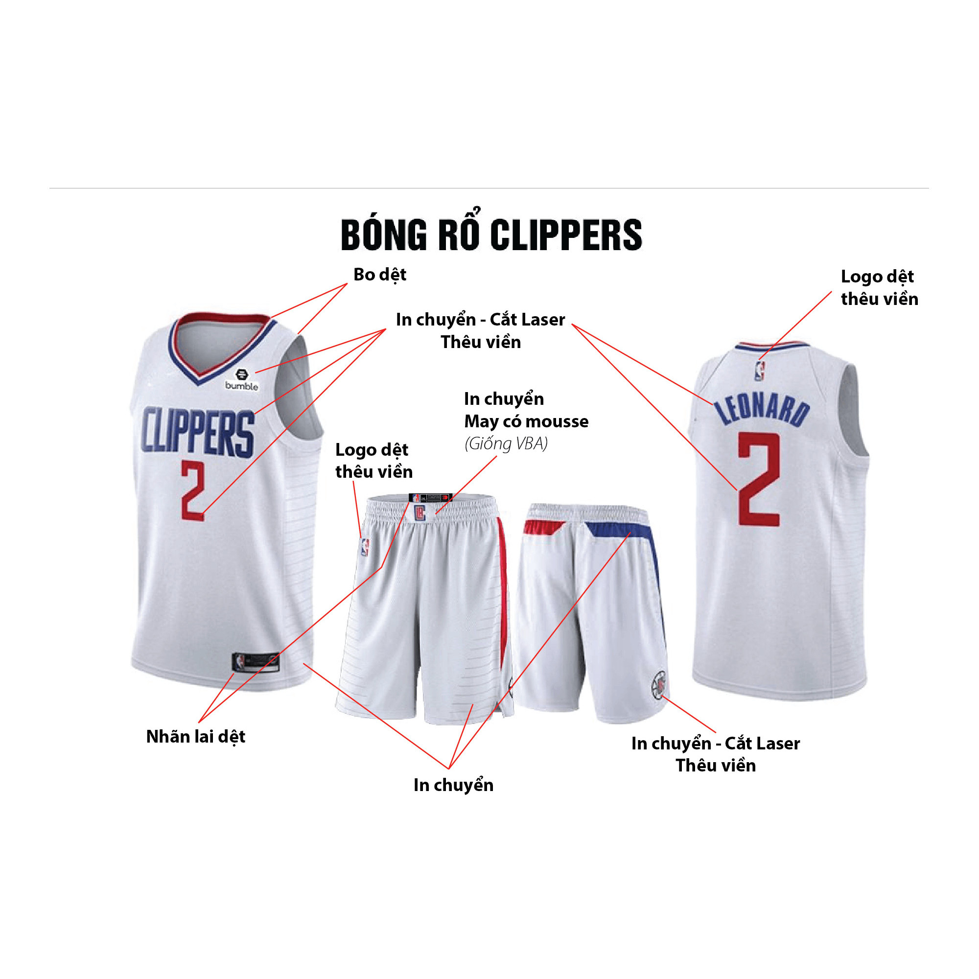 Bộ quần áo bóng rổ Jersey NBA Delo - Los Angeles Clippers