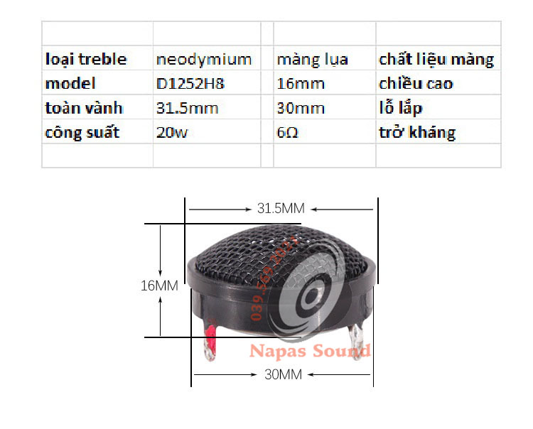 CỦ LOA SIÊU TREBLE NEO 1 INCH - 6R 20W - LOA TREBLE Ô TÔ - LOA TRÉP MINI