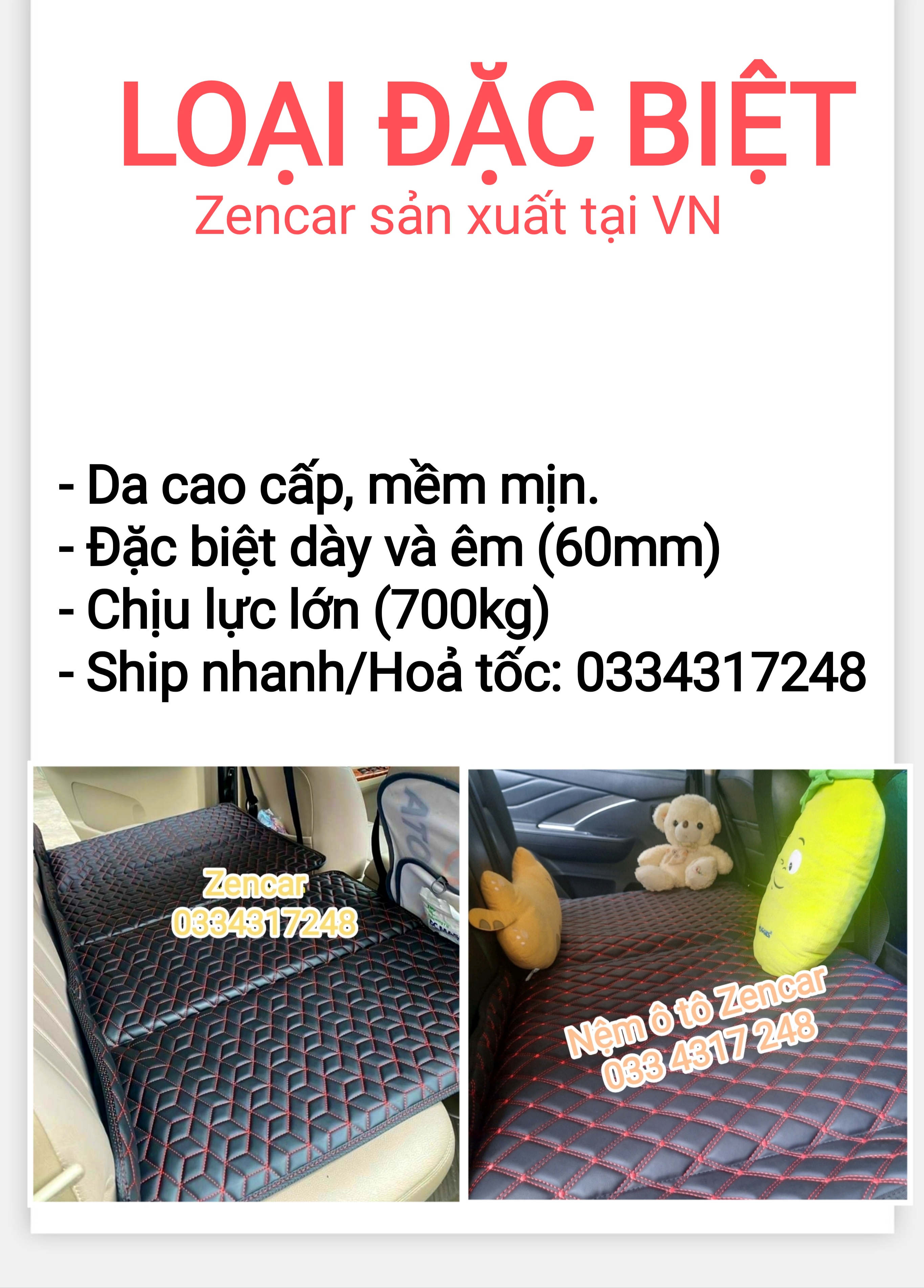 [Đặc Biệt] Nệm ô tô 4 chỗ, nệm xe hơi 4 chỗ, LOẠI ĐẶC BIỆT