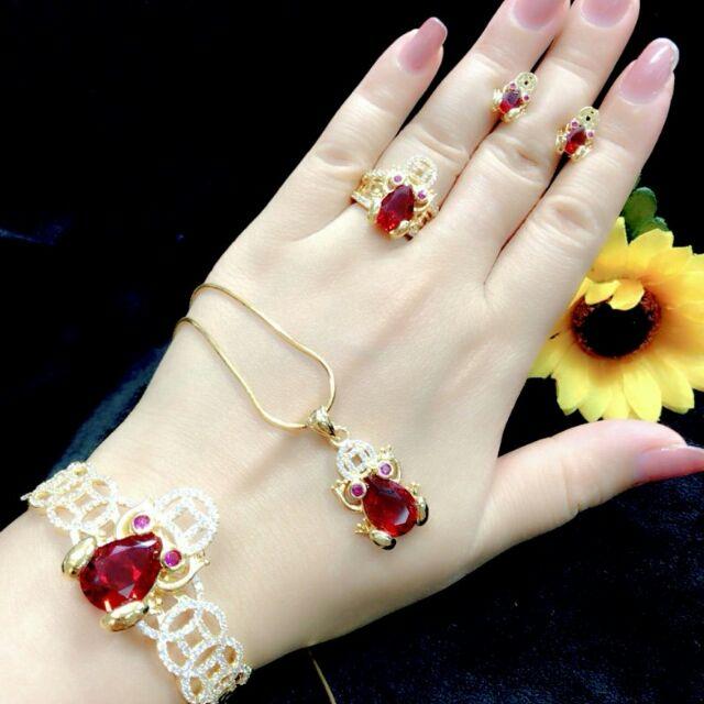 Bộ trang sức cóc ngậm tiền đá phong thủy mạ vàng