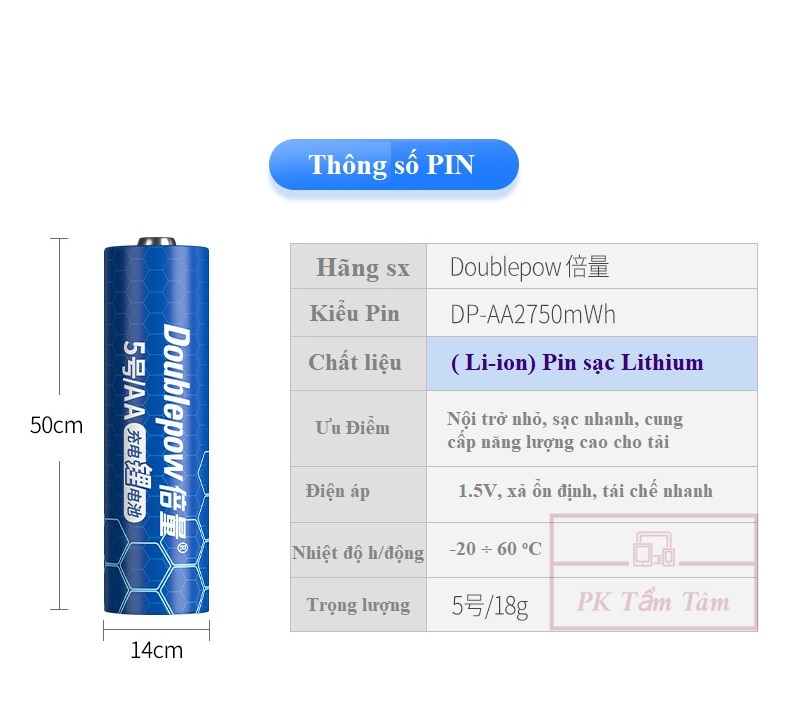 Bộ Pin Sạc 1.5V AA / AAA Doublepow Cao Cấp L151 Kèm 2 Pin Sạc 1.5V 2750mWh - Hàng Chính Hãng