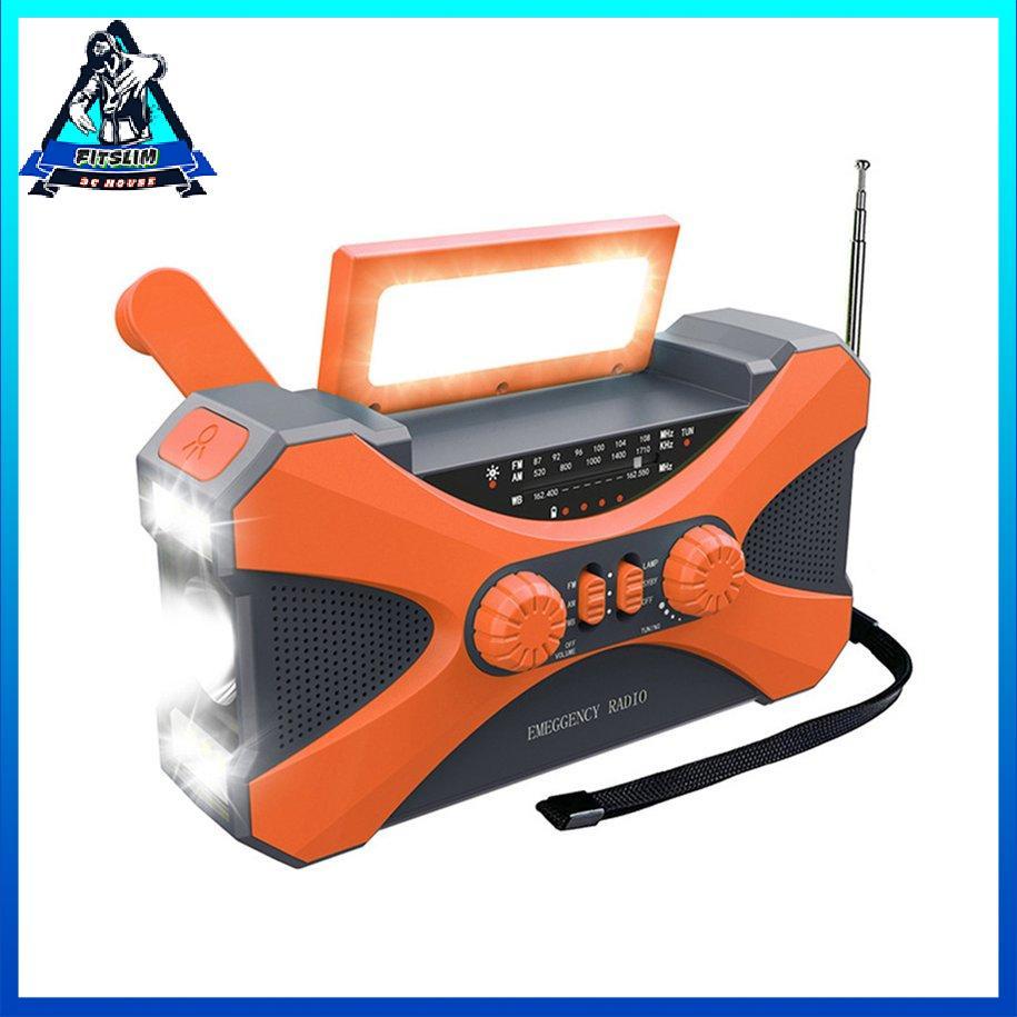 Đài radio FM, AM, WB đa năng 10000mAh sạc tay quay, năng lượng mặt trời, tích hợp đèn pin, cảnh báo cháy, sạc được cho thiết bị khác