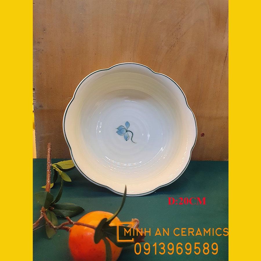 Bộ đồ ăn hoa mặt trời 15 món vẽ sen xanh gốm Minh An Bát Tràng kích thước 45cm