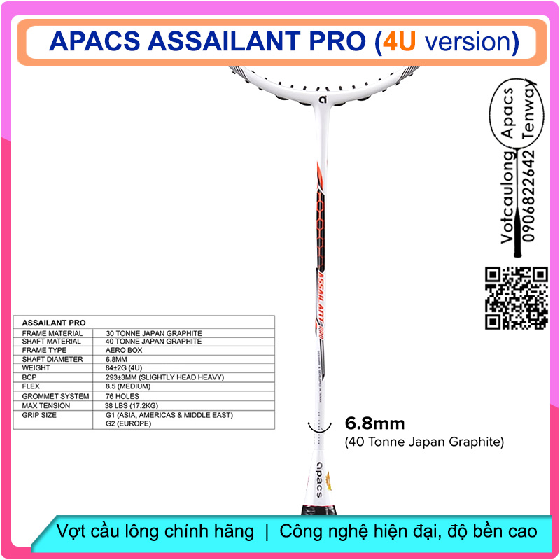 Vợt cầu lông Apacs Assailant Pro 4U – Vợt công nghệ cao, thân đũa chống cản gió, chuyên công cao cấp