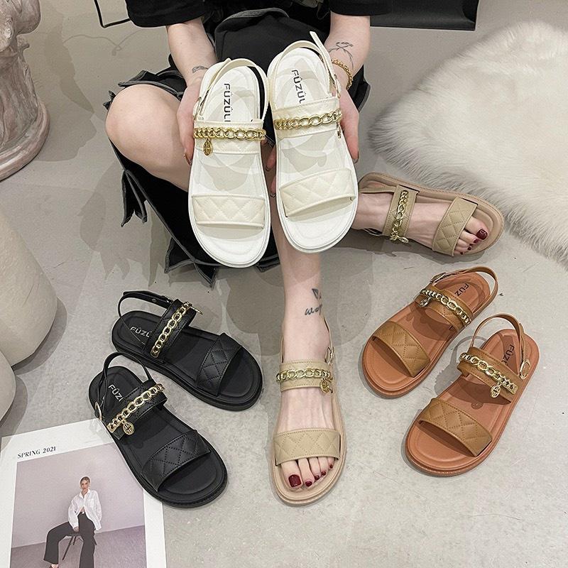 Tăng 1 sz Dép Quai Hậu/Sandal Nữ Nhựa Dẻo Quai Ngang Xích Đế 3cm Êm Chân G165