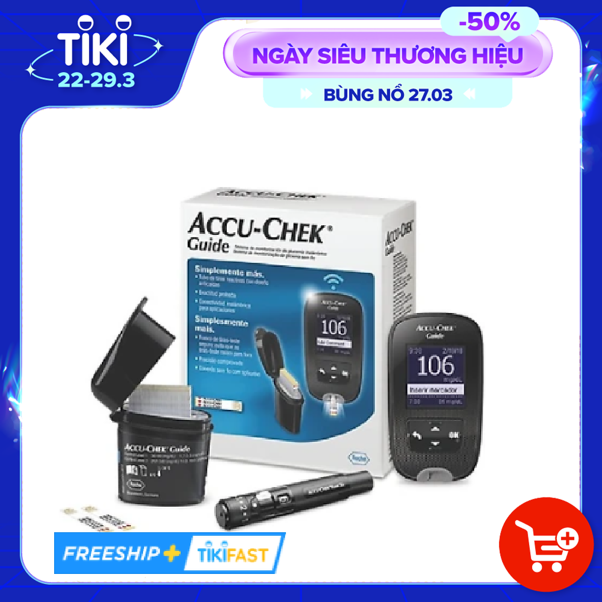 Trọn bộ máy và 25 que đo đường huyết Accu-Chek Guide, nhập khẩu và bảo hành chính hãng tại Viêt Nam, có đủ tem phụ Tiếng Việt