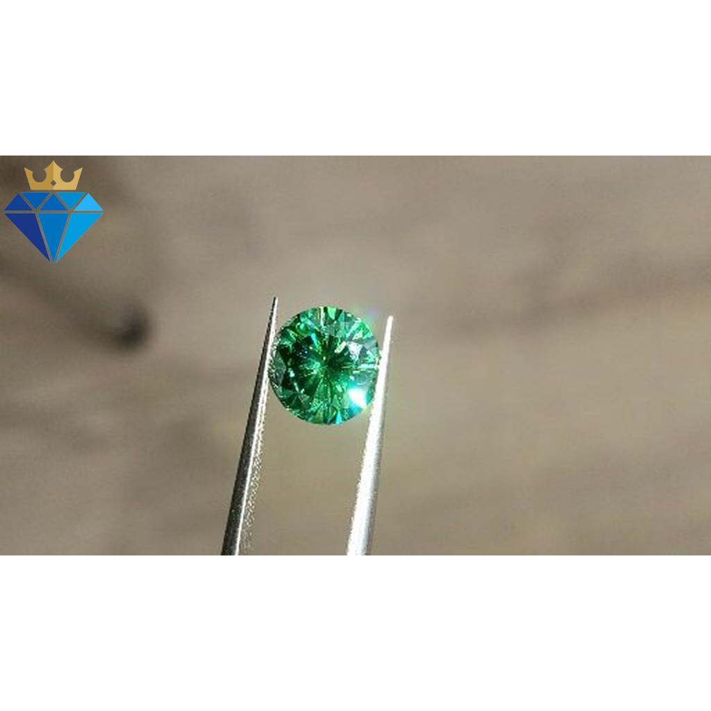 (Size từ 4-7.5 ly) Kim cương nhân tạo Mỹ Moissanite giác cắt tròn màu xanh lá