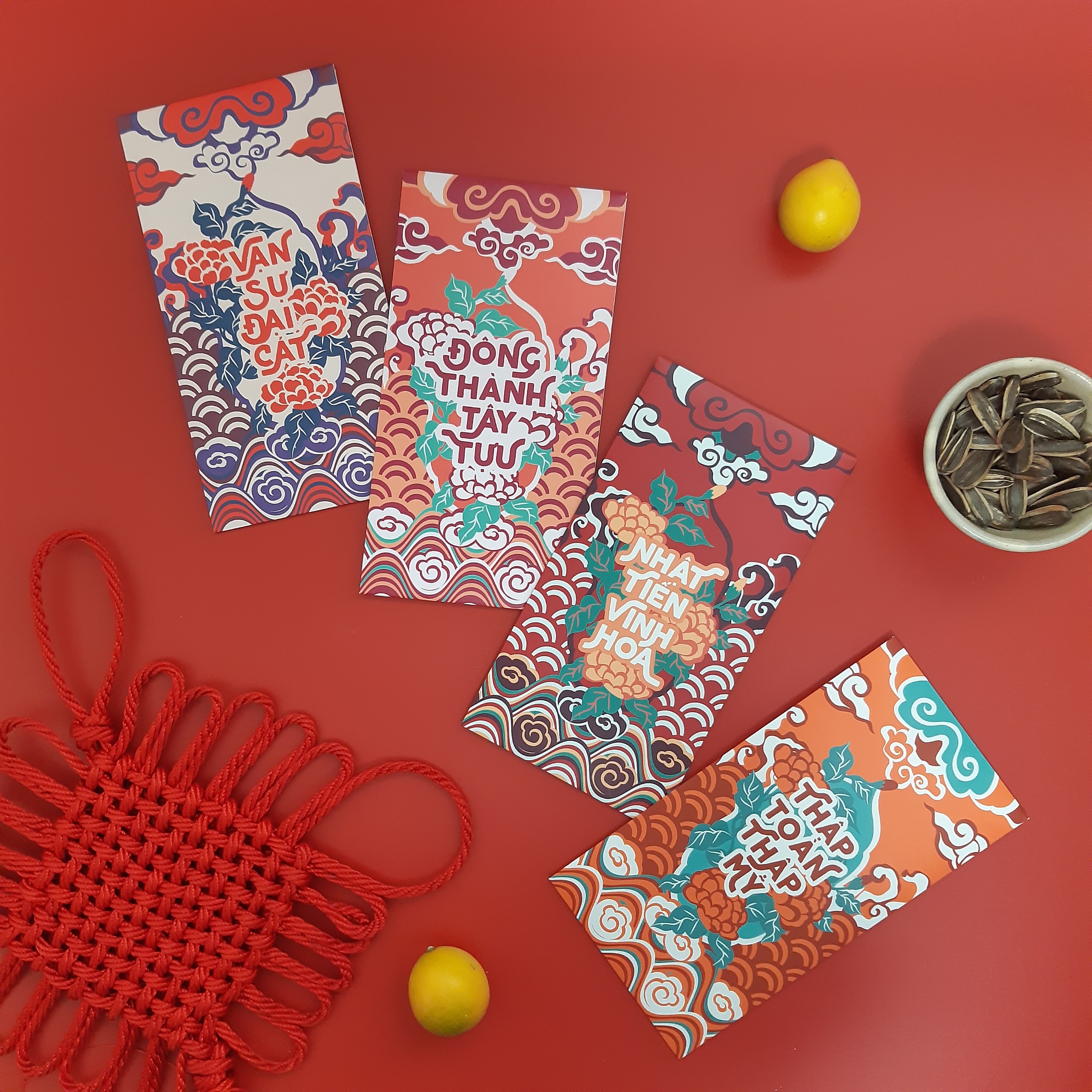 Bao lì xì 9x17 cm SDstationery CÁT NIÊN MỸ Ý giấy chất lượng cao, hoa văn cổ truyền sang trọng