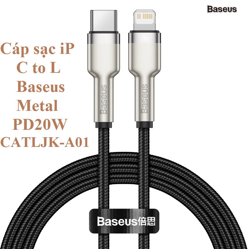 [ C to iP ] Cáp sạc nhanh  cho iP 12 Series Baseus  Metal PD20W CATLJK-A01 - Hàng chính hãng