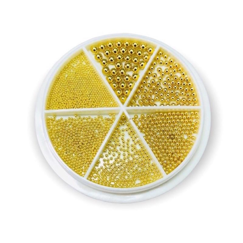 Bi khay tròn mix size - phụ kiện nail  Set Bi Trang Trí Móng Kim Loại Khay Tròn 6 ngăn Mix Size