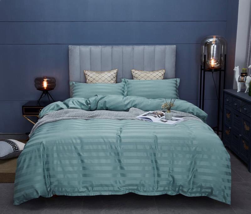 Bộ 5 món vỏ chăn drap gối cotton lụa 3F sọc 3 phân cao cấp A - dành cho khách sạn, homestay, nhà nghỉ + tặng kèm 1 túi thơm thảo dược