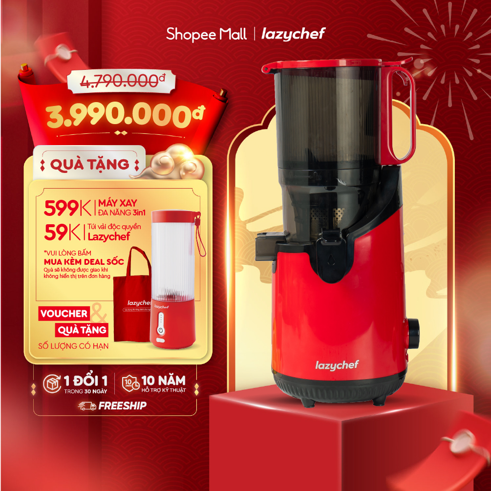 Máy Ép Chậm Nguyên Quả 3S Lazychef - Máy Ép Trái Cây, Máy Làm Kem Hoa Quả, Tháo Lắp 3 Giây, Hàng chính hãng - Bảo Hành 12 Tháng -