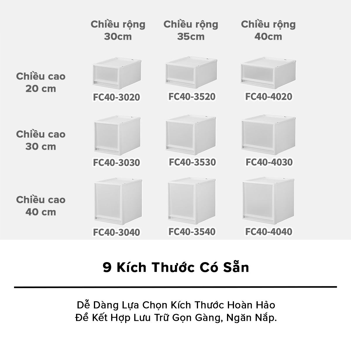 TENMA Hộp Nhựa Ngăn Kéo Cao Cấp Sang Trọng Nội Thất FC40 JAPAN QUALITY, Xếp Chồng, Bánh Xe Bán Rời