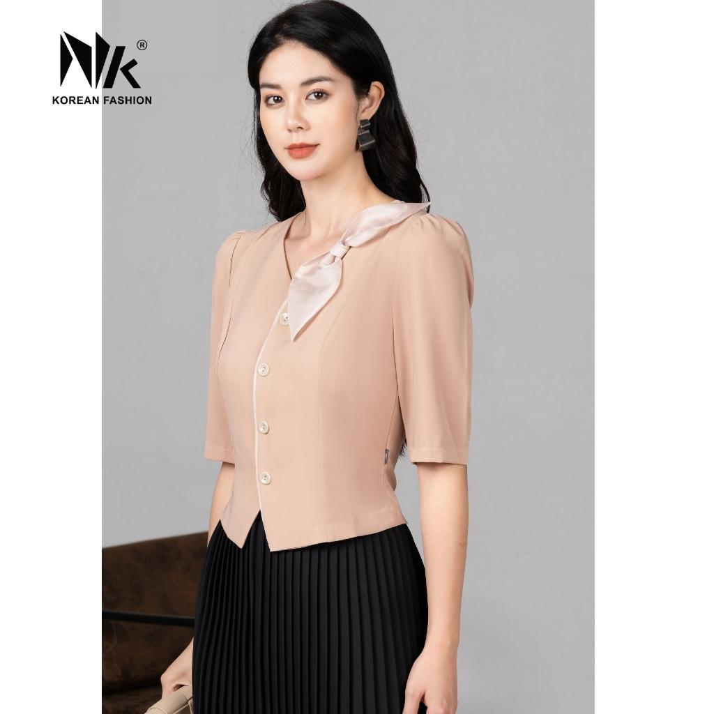 Áo Sơ Mi Nữ Cổ Tim UK Fashion Phối Hoa Dây Ngực Độc Đáo, Kiểu Dáng Điệu Đà Trẻ Trung NKSM2110009