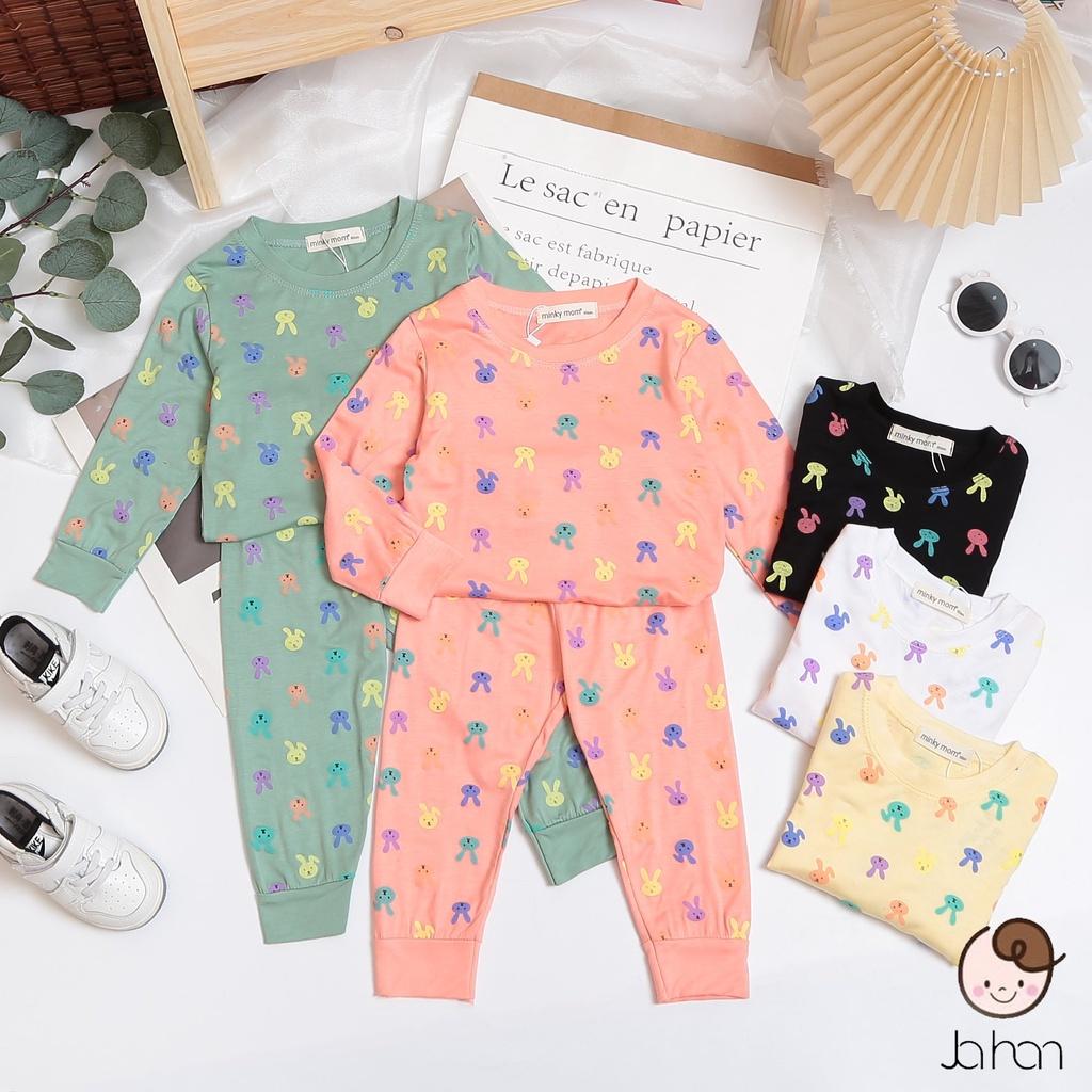 Bộ dài tay thun lạnh in thỏ Minky Mom chất mềm mịn mát cho bé trai bé gái từ 7-32kg
