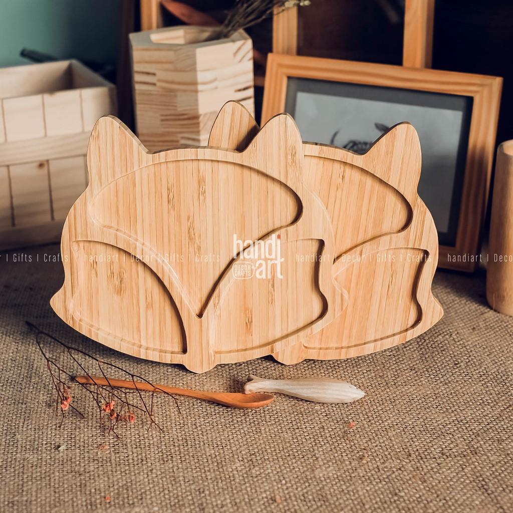 Khay gỗ tre con cáo - Khay gỗ tre ăn dặm - Bamboo wooden tray