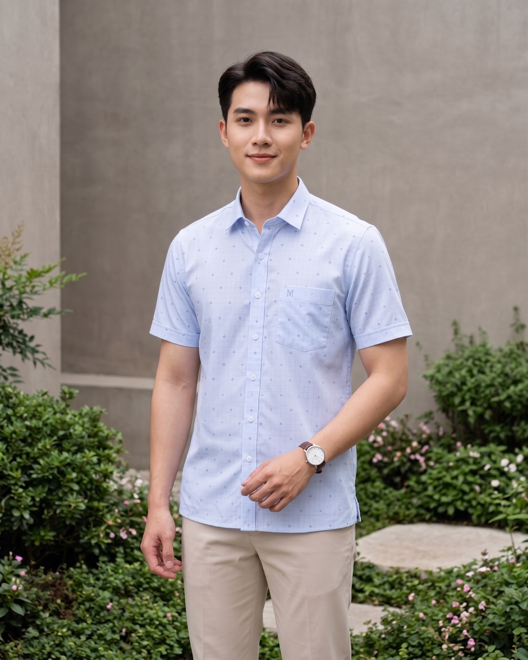 Áo sơ mi Khatoco tay ngắn (L,XL)
