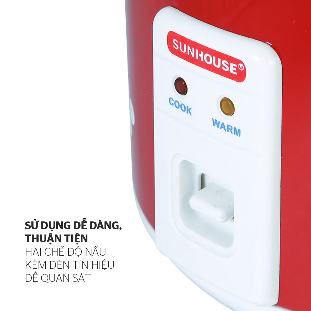 Nồi Cơm Điện Nắp Gài Sunhouse DNC18SHD8601 - 1.8L (Đỏ Trắng) - Hàng chính hãng