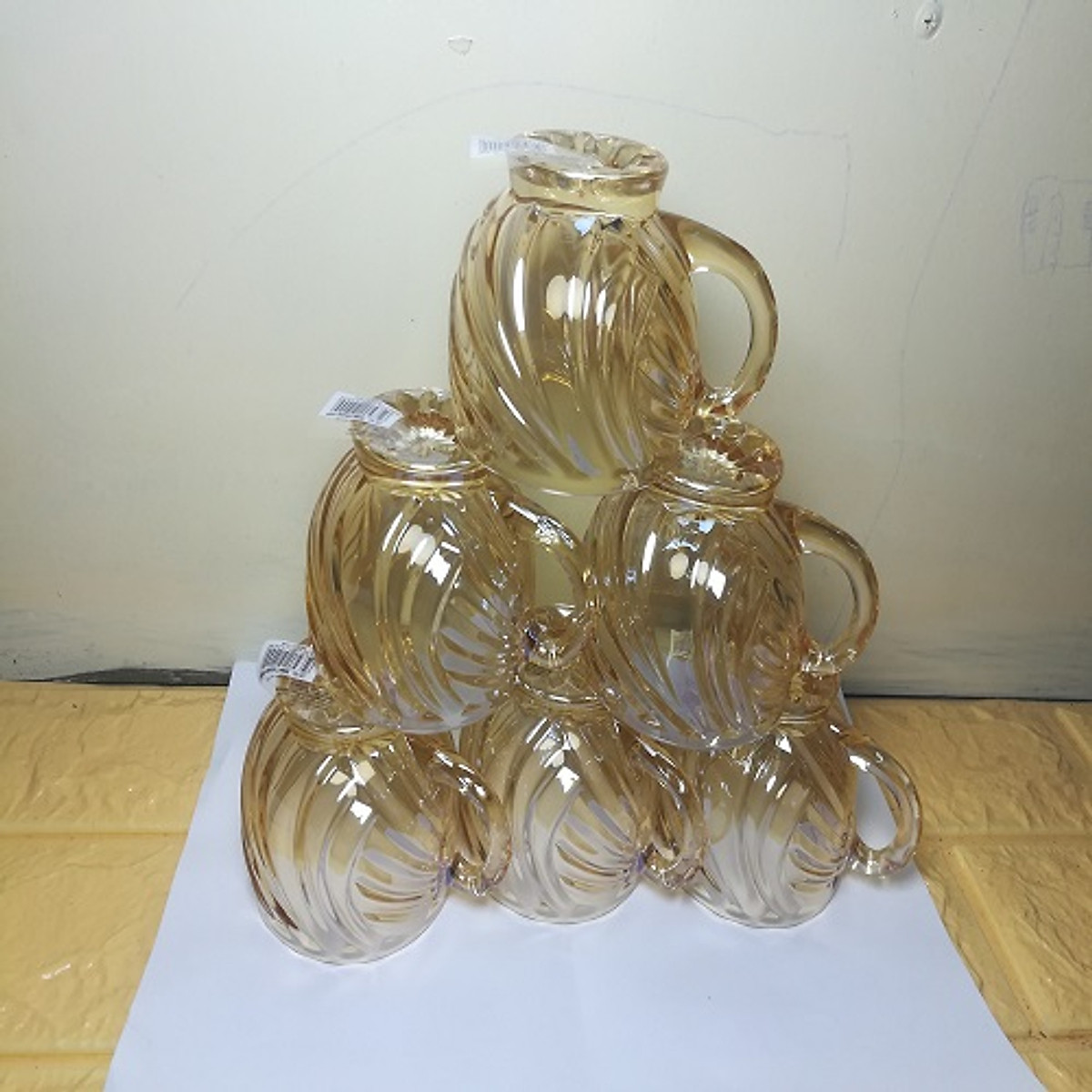 Bộ 6 cốc thuỷ tinh vàng bóng