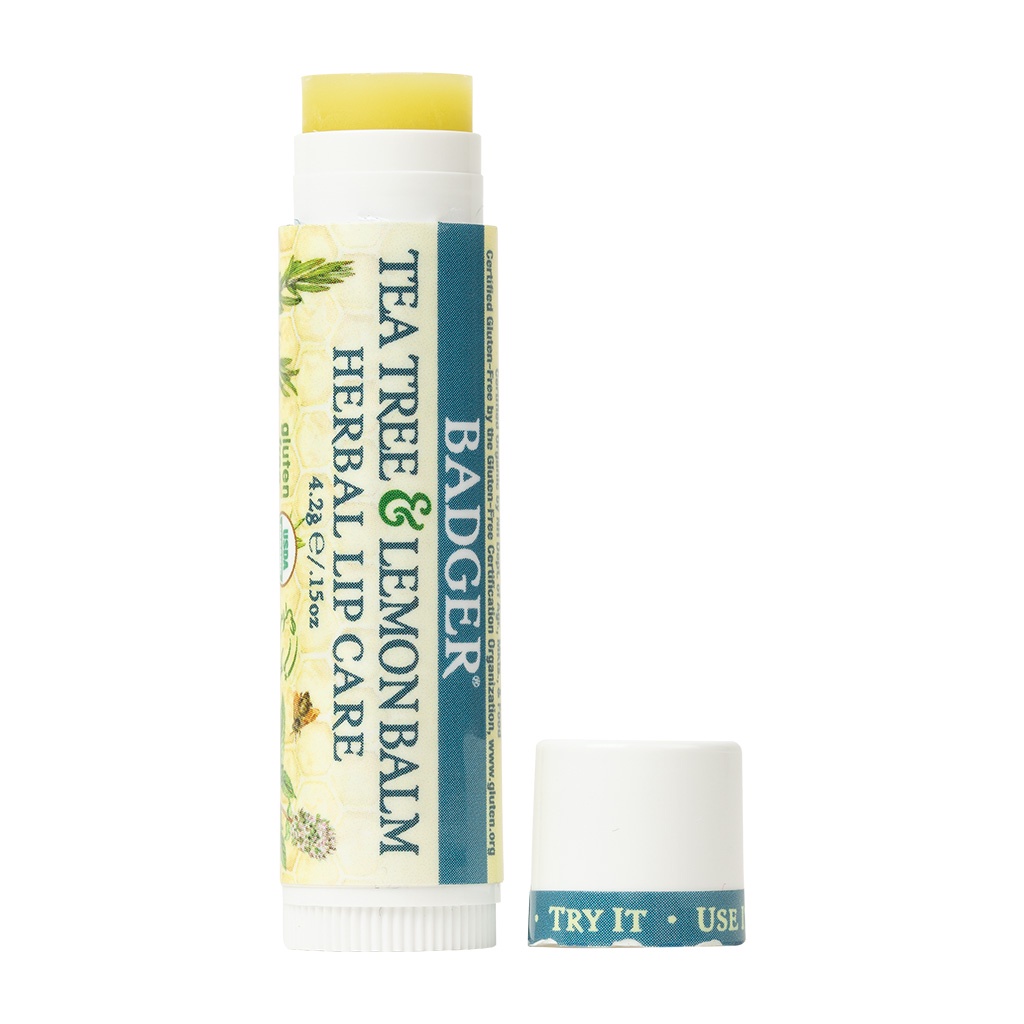 Son dưỡng môi thảo mộc hữu cơ Badger Tea Tree &amp; Lemon Balm Herbal Lip Balm USDA Organic