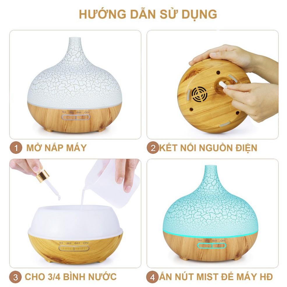 Máy khuếch tán tinh dầu, MKT1801 Cổ Cao vân gỗ, dung tích 550ML, có điều khiển, đèn led 7 màu, bảo hành 3 tháng