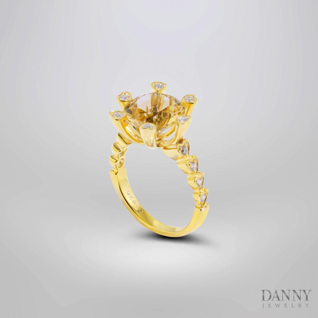 Nhẫn Nữ Danny Jewelry Bạc 925 Xi Rhodium/Vàng 18k Đính Đá Amethyst/Lemon Quartz/Smoky Quartz N0016LE/SM/AM