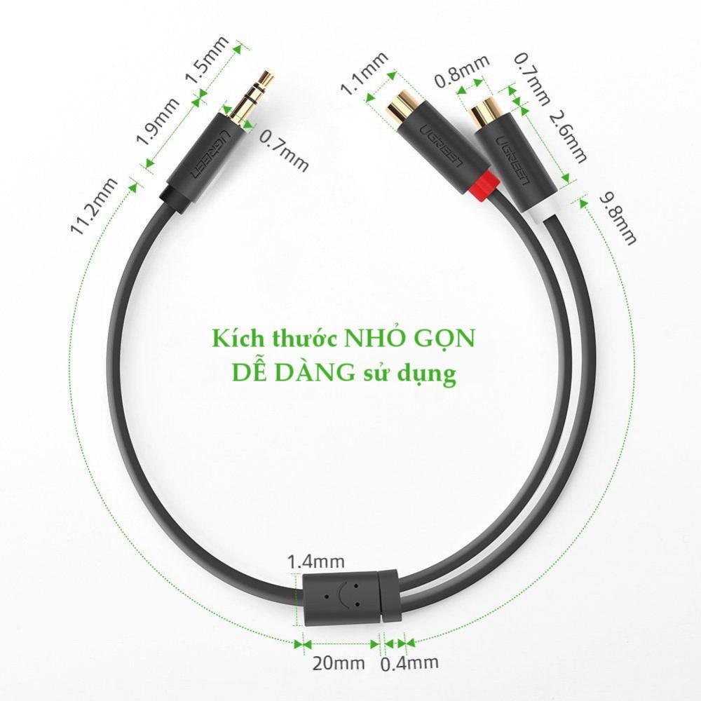 Dây chuyển đổi 3.5mm đực sang 2 đầu RCA cái dài 25CM màu đen UGREEN AV109 10547 - Hàng Chính Hãng