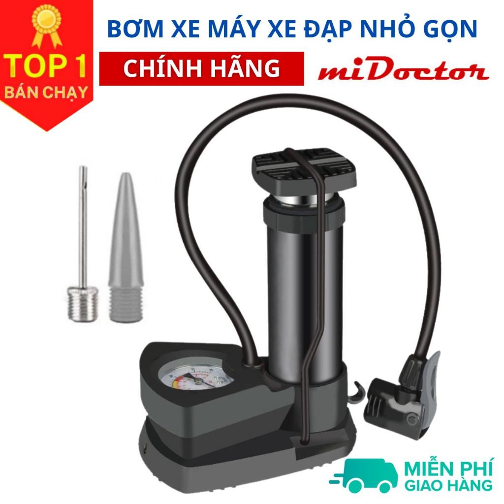 Bơm xe máy xe đạp miDoctor nhỏ gọn đạp chân đút cốp chuyên dụng mang đi đường dài - Chính Hãng