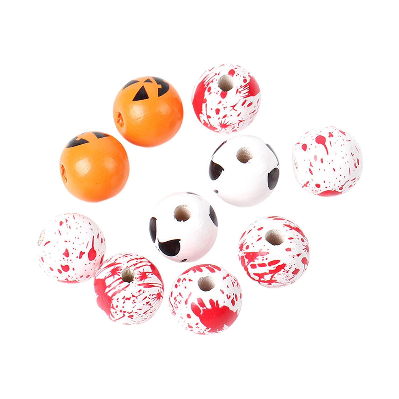 10x Halloween Wooden Beads DIY Crafts Round Loose Spacer Beads with Holes