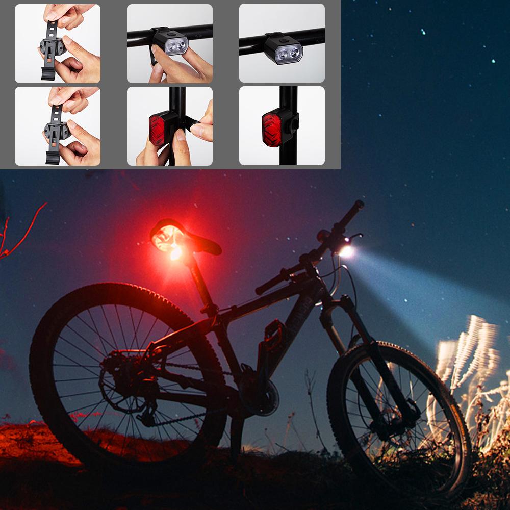 USB Rechargeable Bicycle Front Light and Rear Light Set Bike Warning Red Light Bike Tail Light Bike Front Lamp Waterproof Safety Night Cycling Accessories Kit