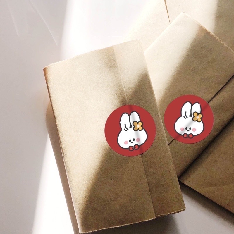 Cuộn 500 tem sticker thỏ đỏ trang trí size 2.5cm