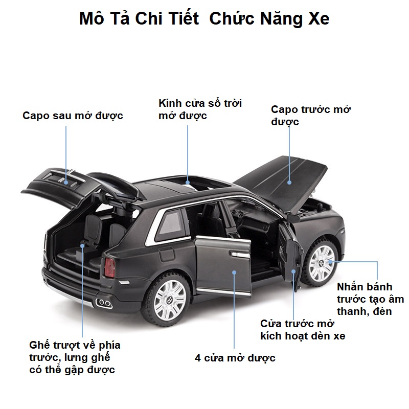 Xe mô hình hợp kim Rolls Cullinan tỉ lệ 1:28 sang trọng đẳng cấp
