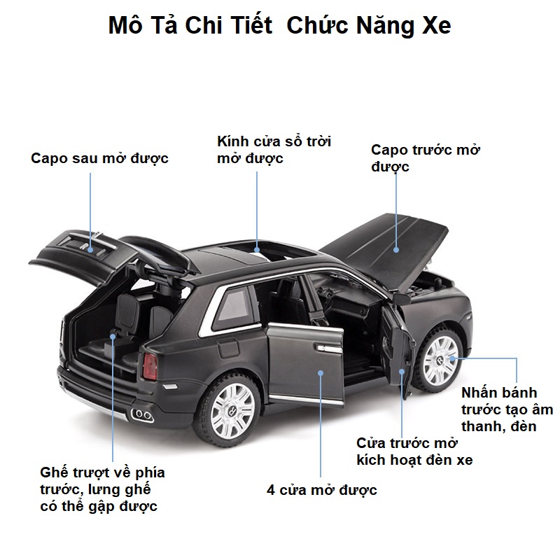 Xe mô hình hợp kim Rolls Cullinan tỉ lệ 1:32 sang trọng đẳng cấp