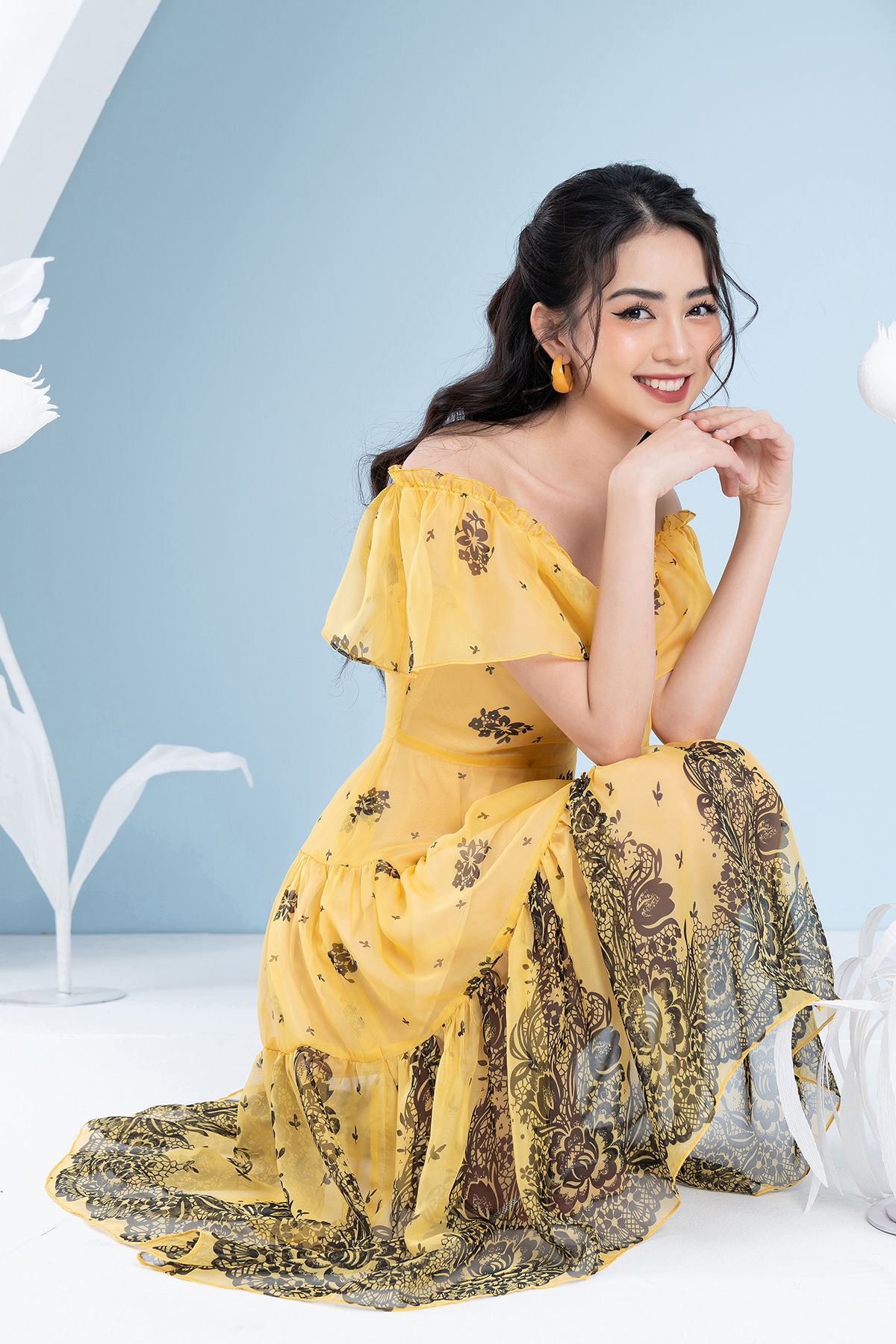 Đầm Maxi Tơ Xếp Tầng Dài Tới Bắp Chân Luperi LFV3290 cổ chun
