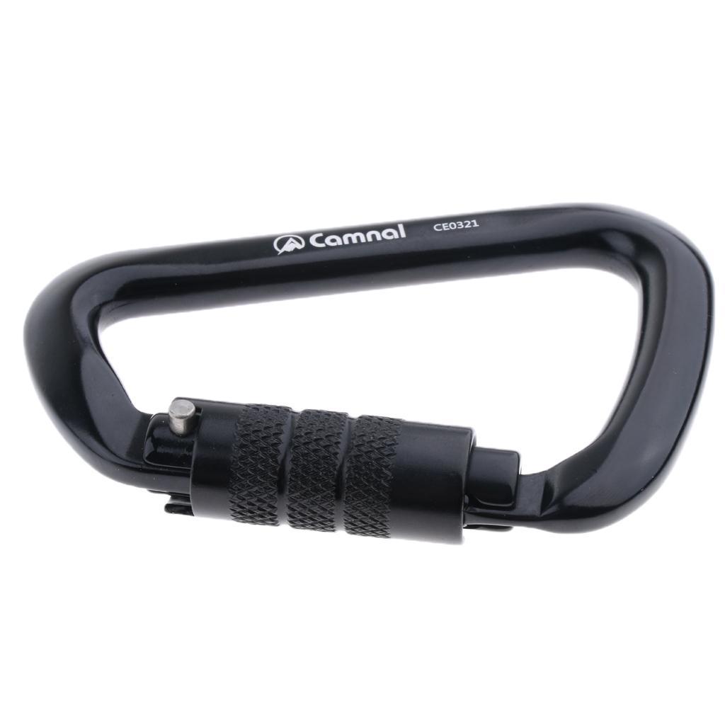 28KN Aluminum Climbing Mountaineering D Type Carabiner Black Auto Lock