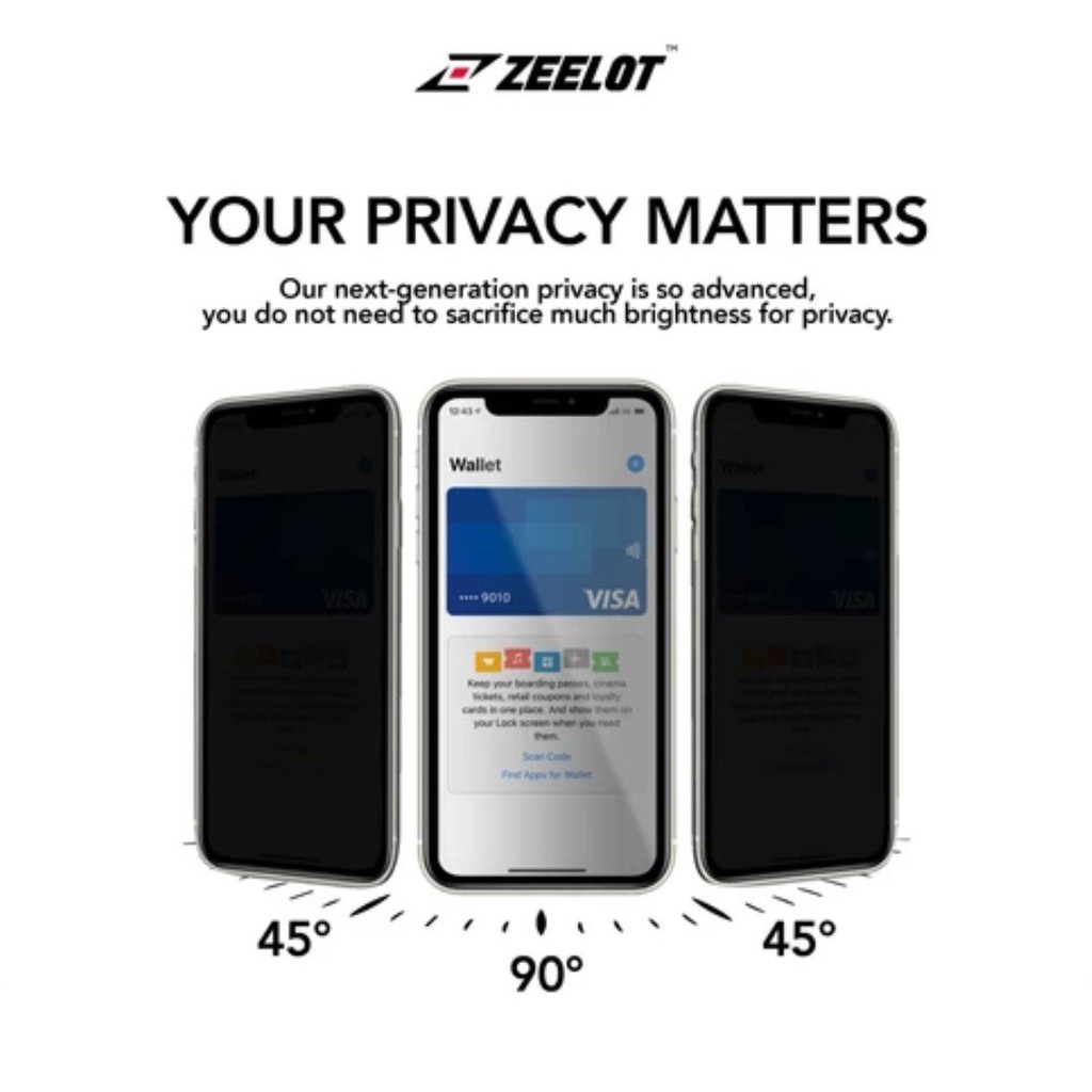 Miếng Dán Cường Lực ZEELOT Chống Nhìn Trộm cho iPhone 12 Promax/ 12 Pro/ 12/ 12 Mini_ Hàng Chính Hãng