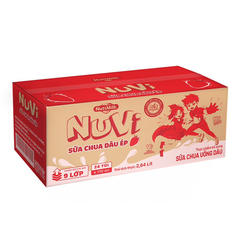 Thùng 24 túi NuVi Sữa chua Dâu Ép túi NuVi Power 110 ml TU.NDT110TI NUTIFOOD