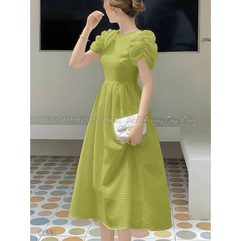 ĐẦM MAXI KIỂU CARO Ô NHỎ TAY NHÚN PHỒNG DÁNG SUÔNG CHẤT XÔ CỰC XỊN SIÊU TÔN DÁNG CHỊ EM