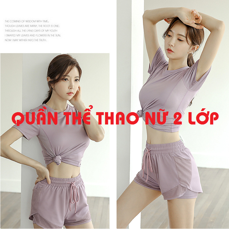 Quần thể thao_thun lạnh phối lưới siêu mịn mát_Quần tập gym 2 lớp tự tin vận động, chạy bộ, du lịch, Quần đùi nữ