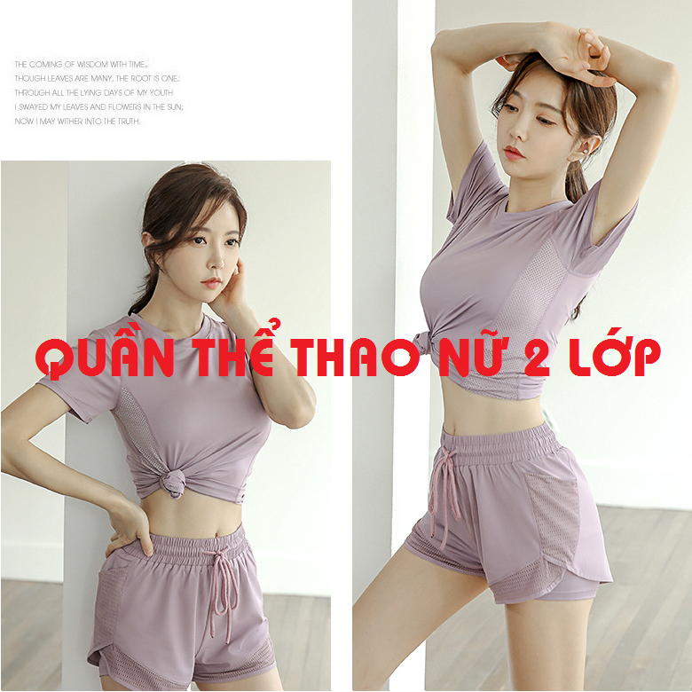 (HÀNG XỊN) Quần thể thao_thun lạnh phối lưới siêu mịn mát_Quần tập gym 2 lớp tự tin vận động, chạy bộ, du lịch, Quần đùi nữ